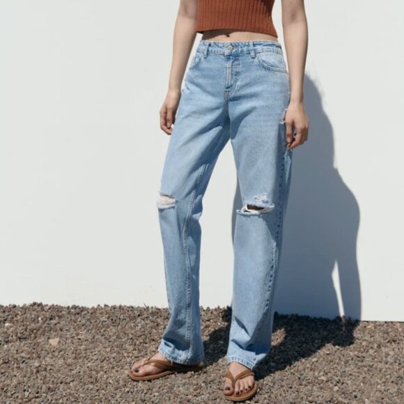 Zara MID-RISE STRAIGHT LEG JEANS Light-BLUE 6147/061 Size 14 - Picture 1 of 6